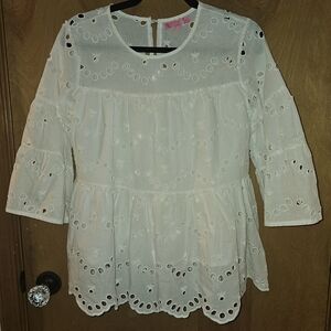 SIMPLY SOUTHERN White Eyelet Blouse with 3/4 Sleeves LARGE